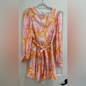 ShoeFly Medium Vibrant Pink and Orange Swirl Dress
